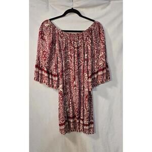 Off-Shoulder UMGEE Red Paisley Print Casual Tunic/Dress